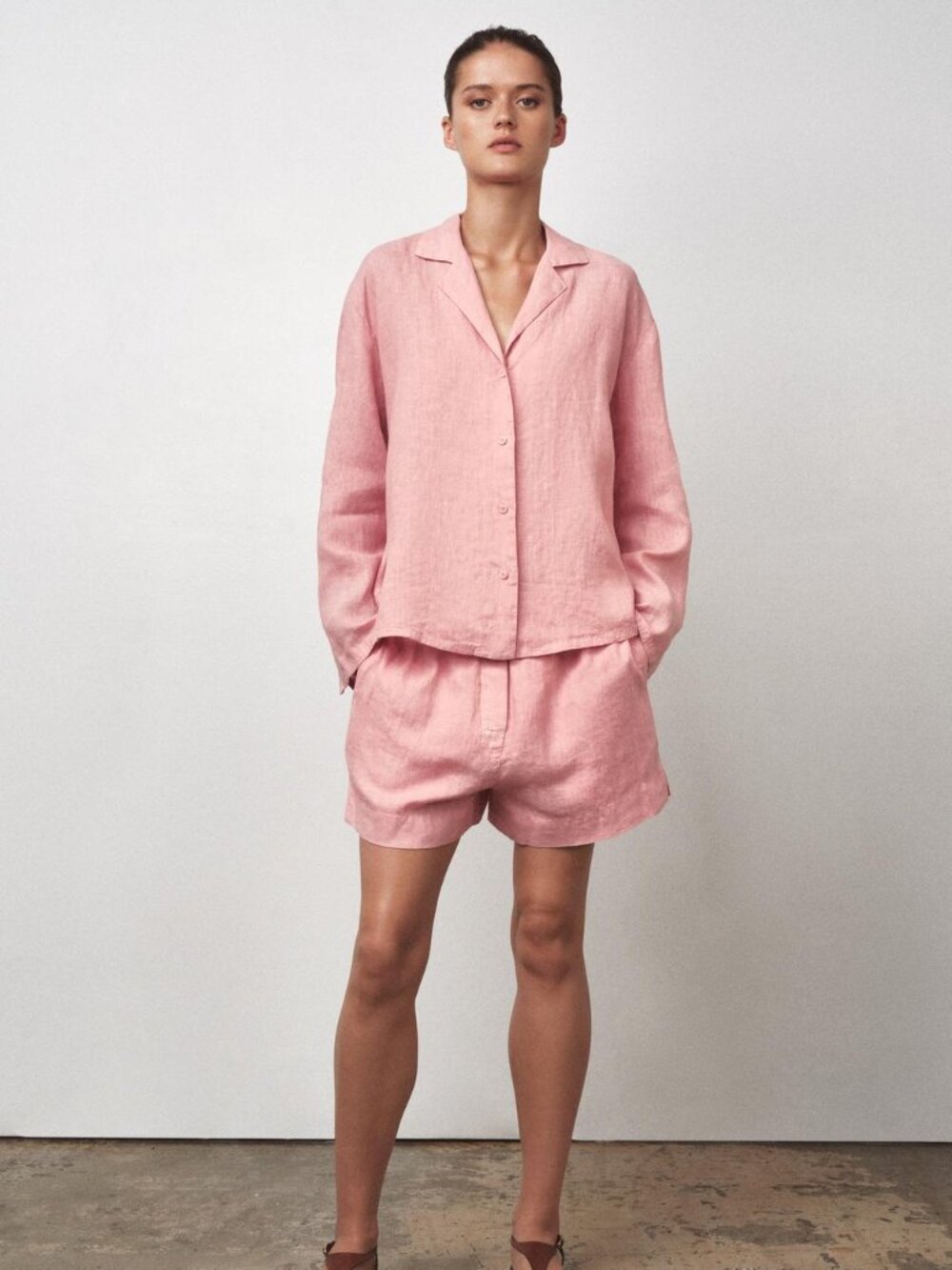 ZARA Woman ZW Collection Pink 100% Linen Button Down Shirt Size S NWT Summer